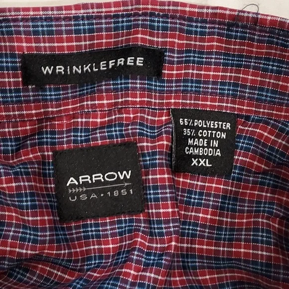 NWT Arrow Wrinkle Free Red, Blue, White Plaid Short Sleeve Button Down Shirt XXL - Picture 11 of 12
